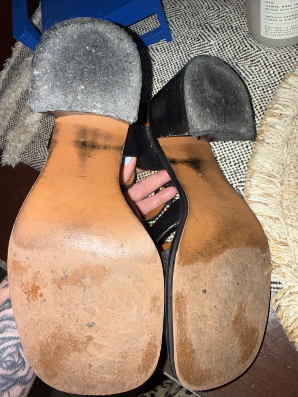 Zara Black Leather Strappy Block Heel Sandals size 38 or 8 - Picture 6 of 9